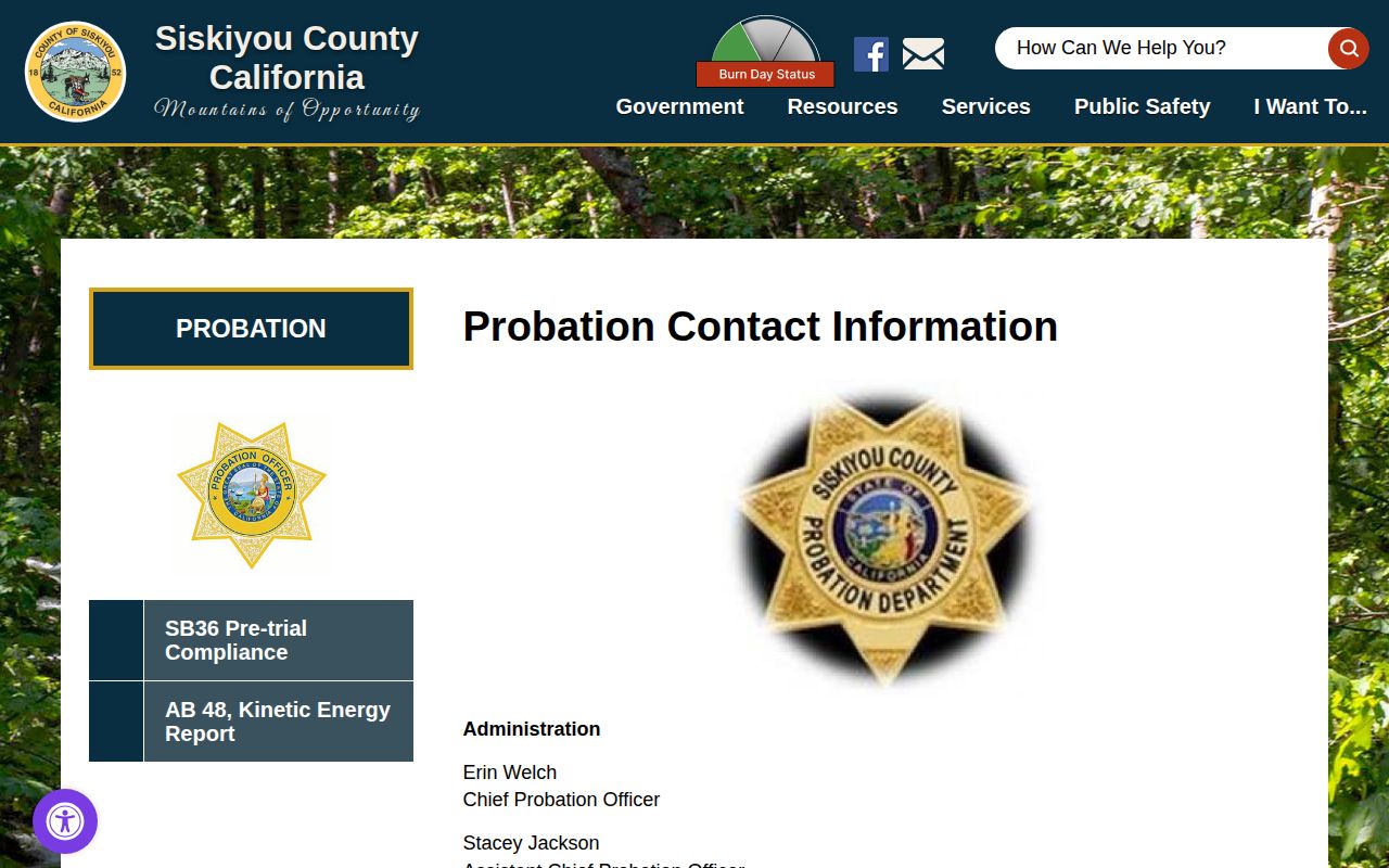 Siskiyou County Probation contact page