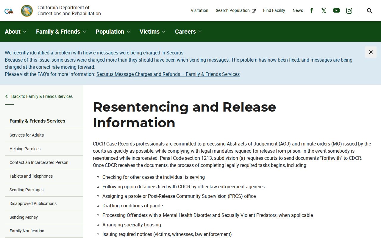 CDCR release calculation and resentencing information page