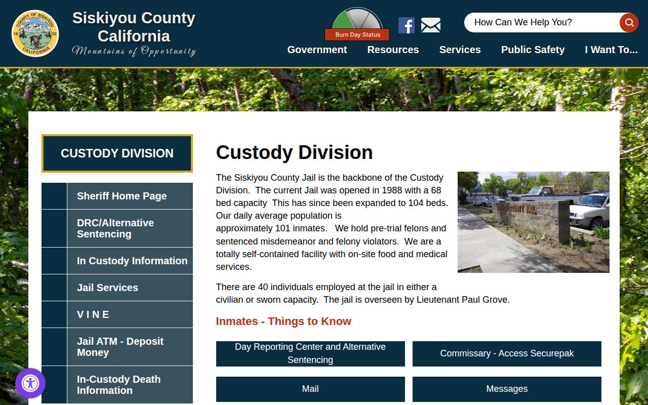 Siskiyou County release record custody division context